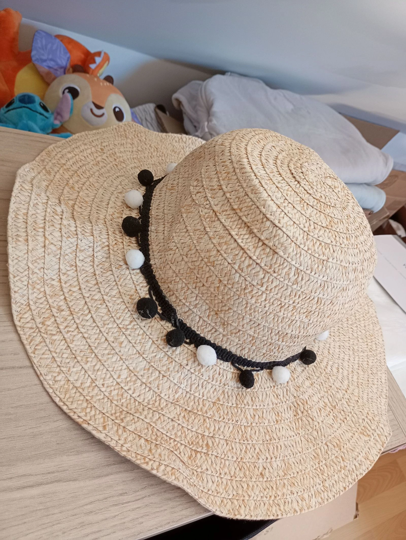 Chapeau de paille avec ponpon taille M/L